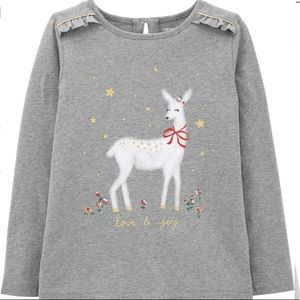 NWT🎄Carter’s Girl Reindeer Christmas Jersey Tee❤️